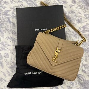 Saint Laurent Quilted College Bag - Beige